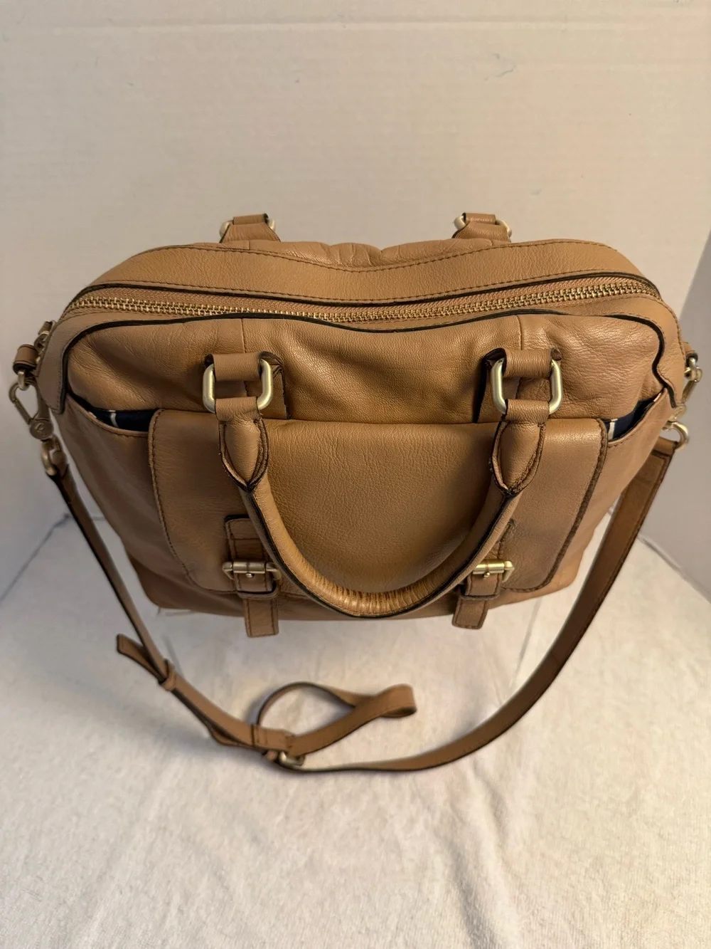 Boden Tan Leather Crossbody Satchel Bag – Soft Pebbled Leather